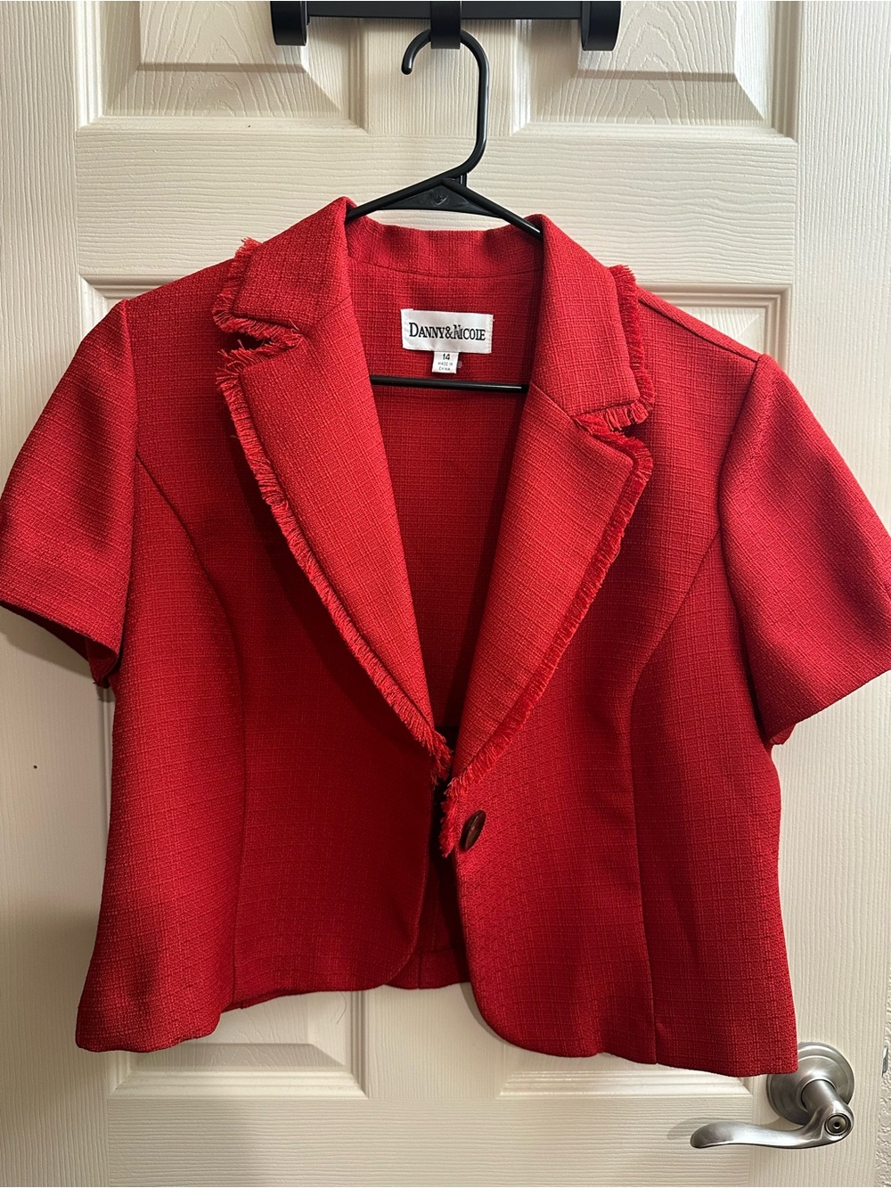 Vintage Danny & Nicole Red Short-Sleeve Frayed Edge Blazer
